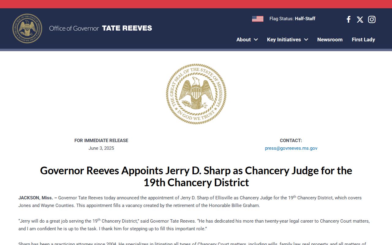 Jones County court calendar Nineteenth Chancery District appointment source