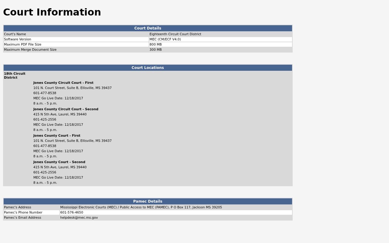 Jones County criminal docket Circuit and County Court MEC rows