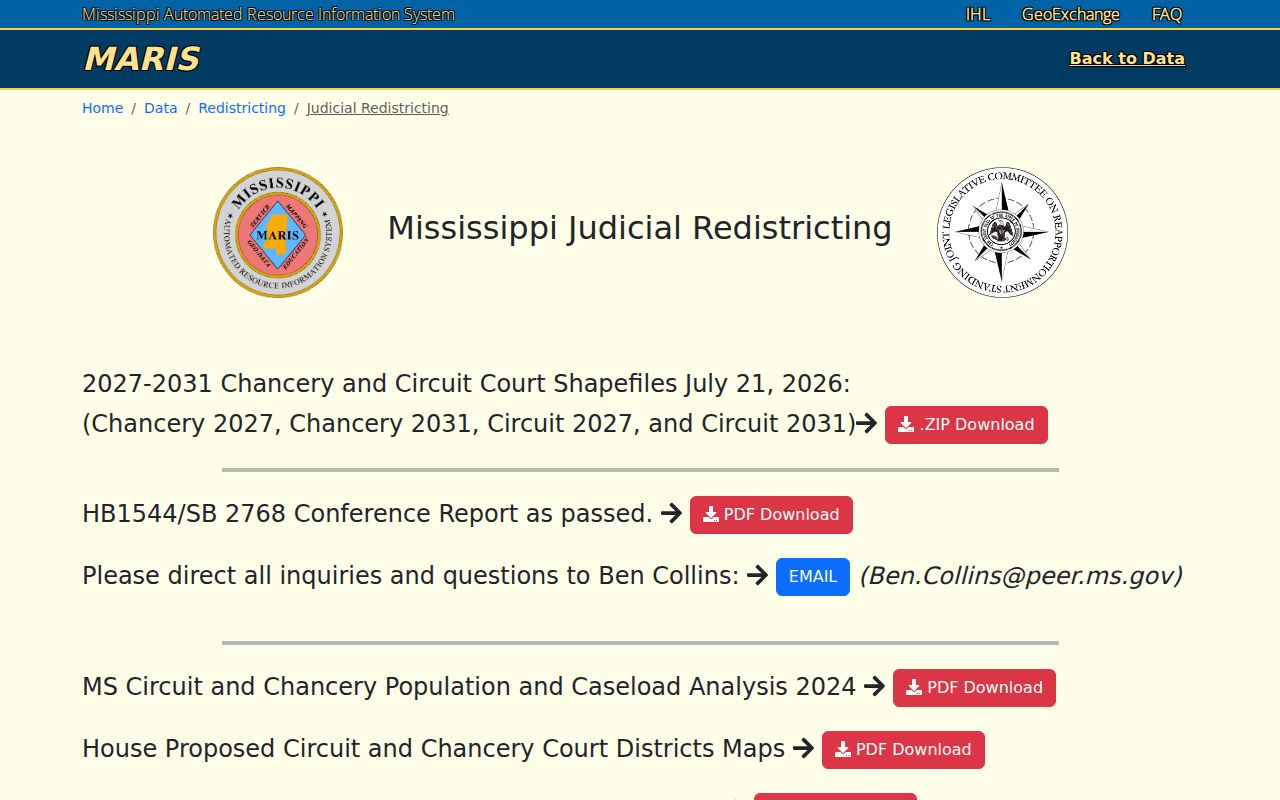 Ellisville court records context from the official Mississippi judicial redistricting resource