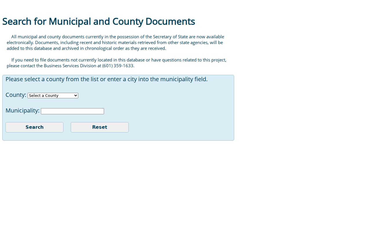 Ellisville court records context from the Mississippi municipal document search interface