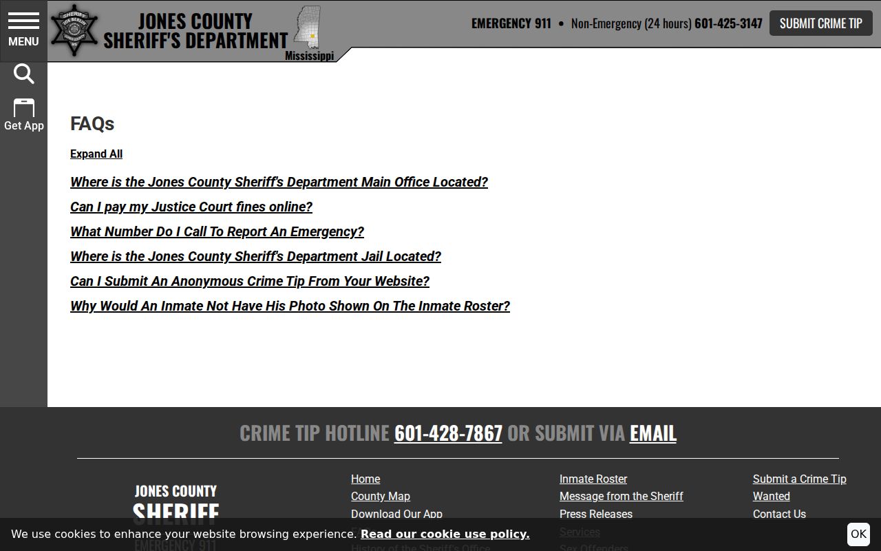 Sandersville court records context from the official Jones County Sheriff FAQ