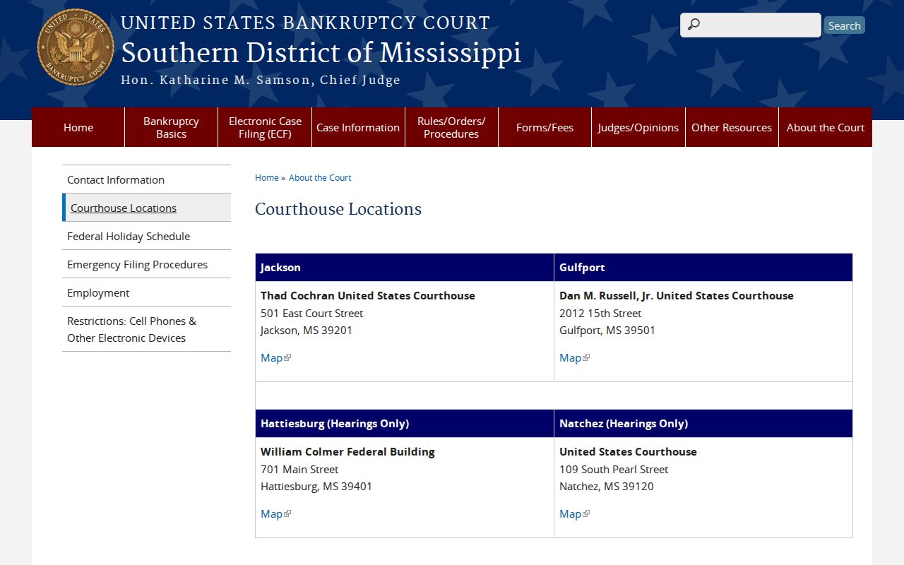Soso court records federal bankruptcy Hattiesburg hearing location