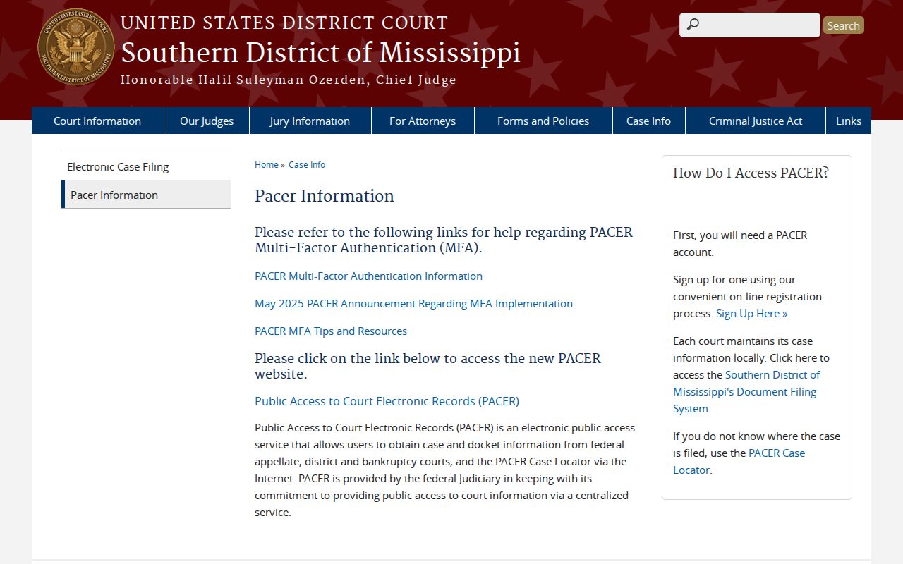 Soso court records Southern District PACER information source