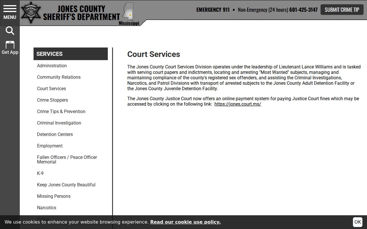 Jones County traffic court Sheriff Justice Court payment route